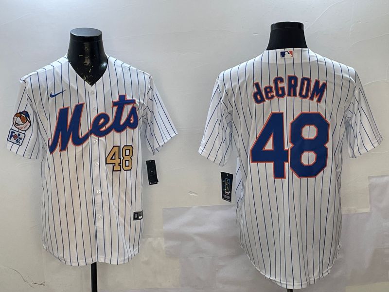 Men New York Mets 48 Degrom White Stripe Game 2025 Nike MLB Jersey style 3